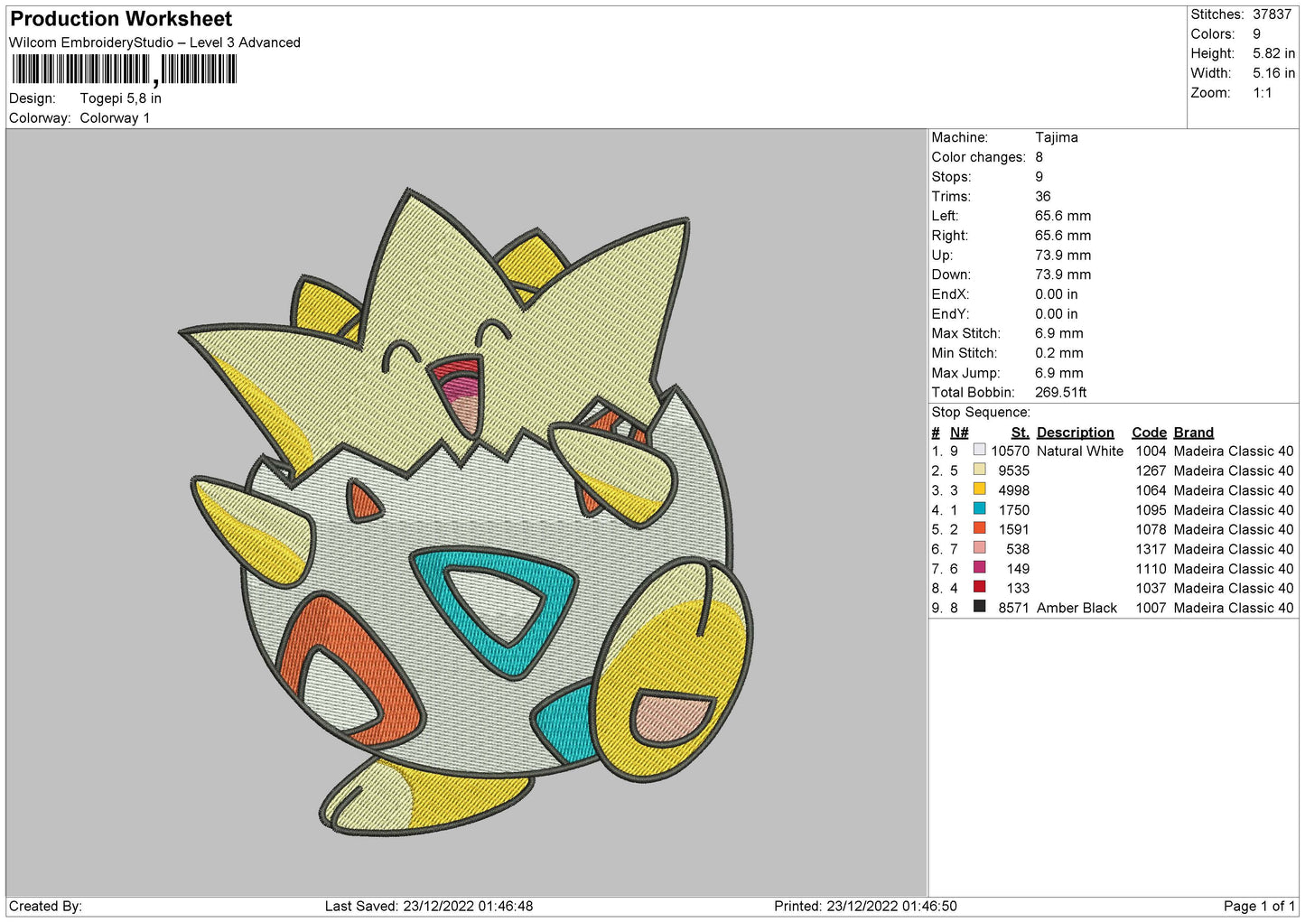 Togepi Embroidery File 6 sizes