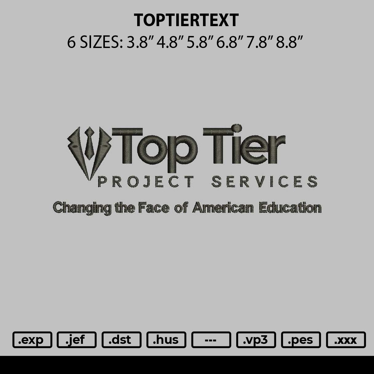 Toptiertext Embroidery File 6 sizes