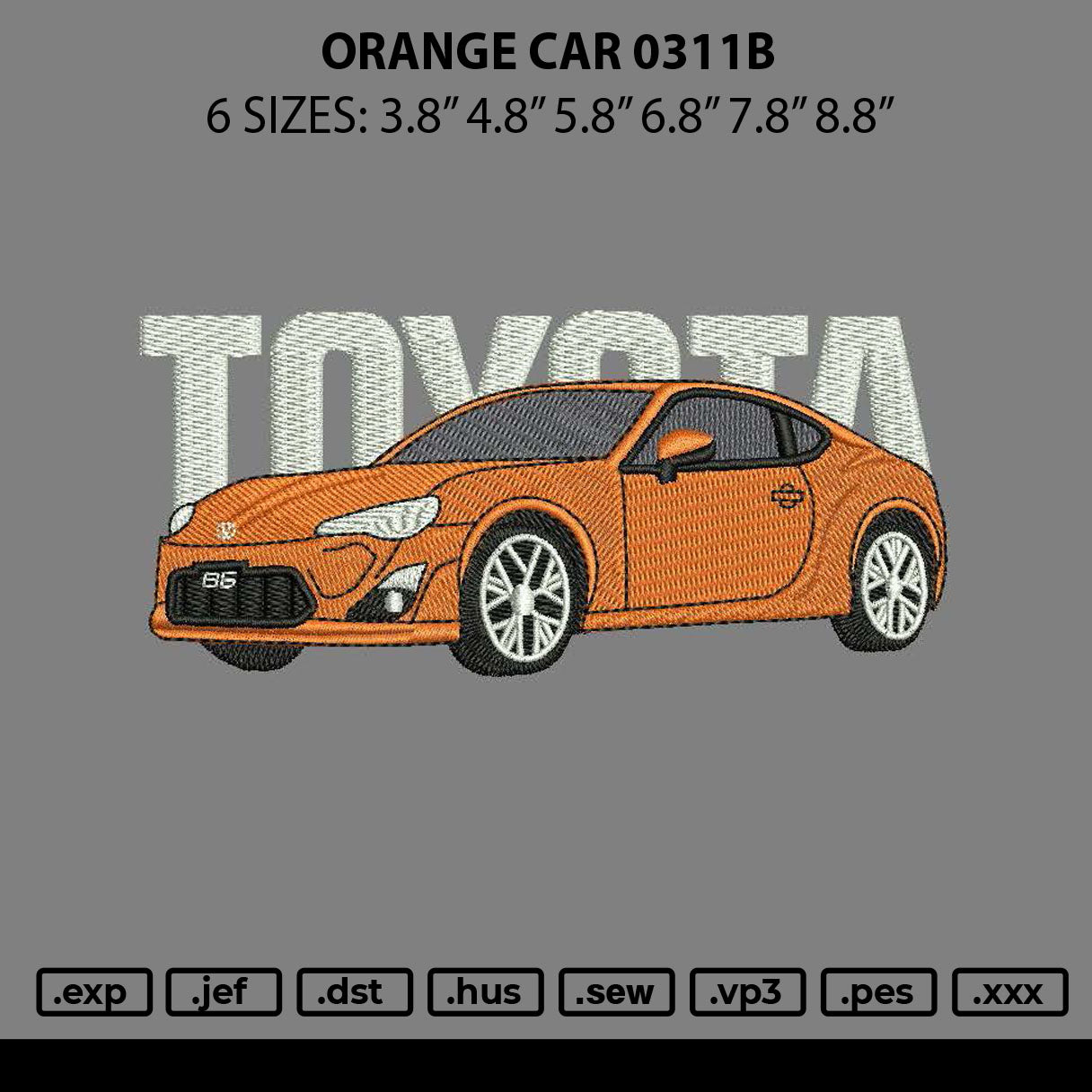 Orange Car 1311b Embroidery File 6 sizes
