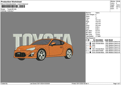 Orange Car 1311b Embroidery File 6 sizes