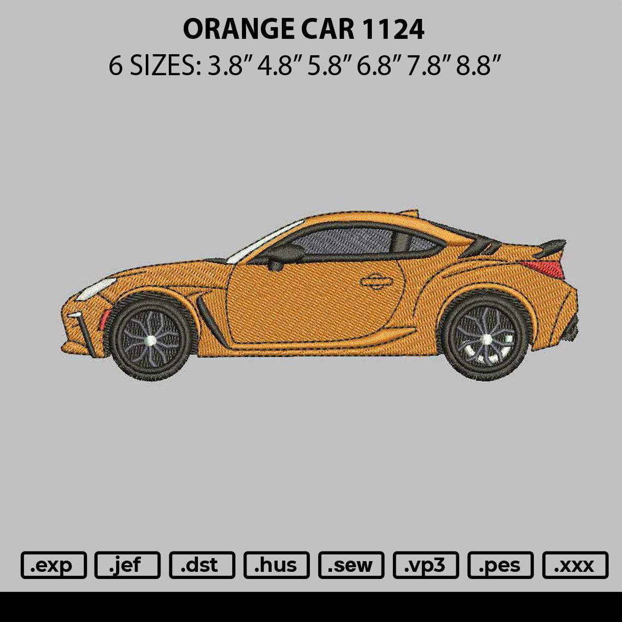Orange Car 1124 Embroidery File 6 sizes