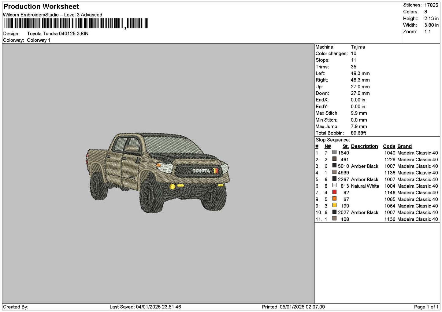 Car 0501 Embroidery File 6 sizes