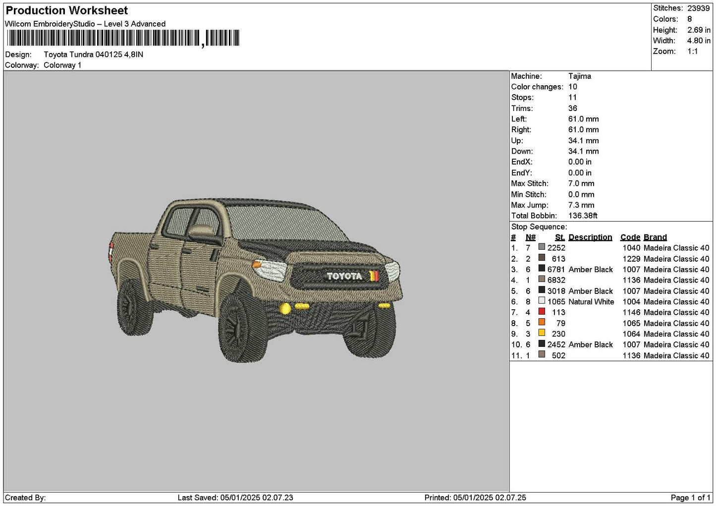 Car 0501 Embroidery File 6 sizes