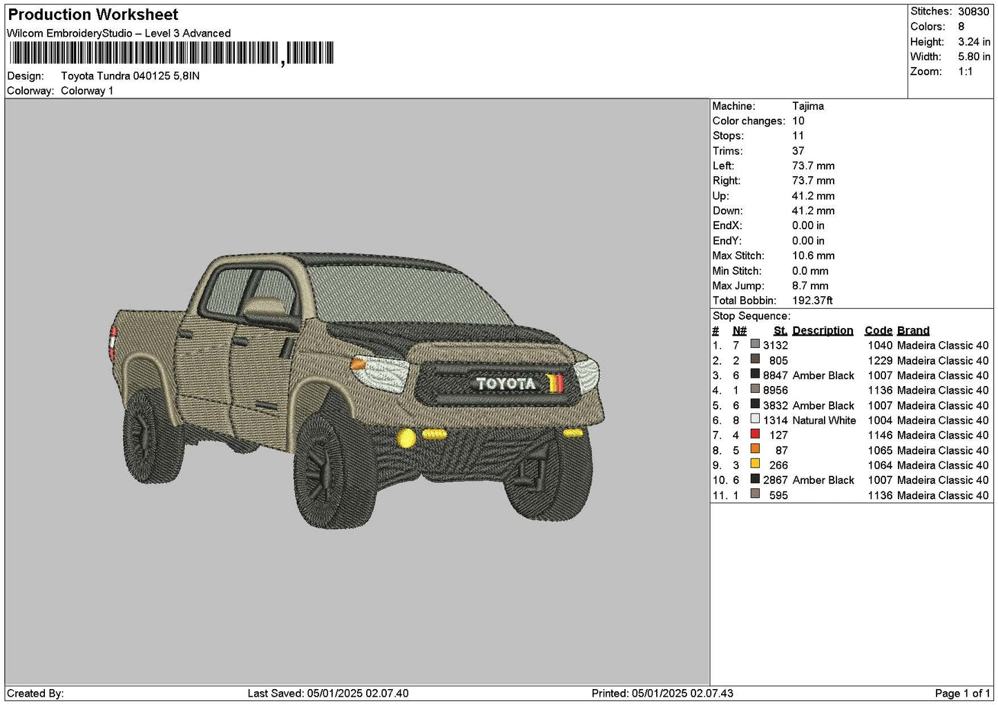 Car 0501 Embroidery File 6 sizes
