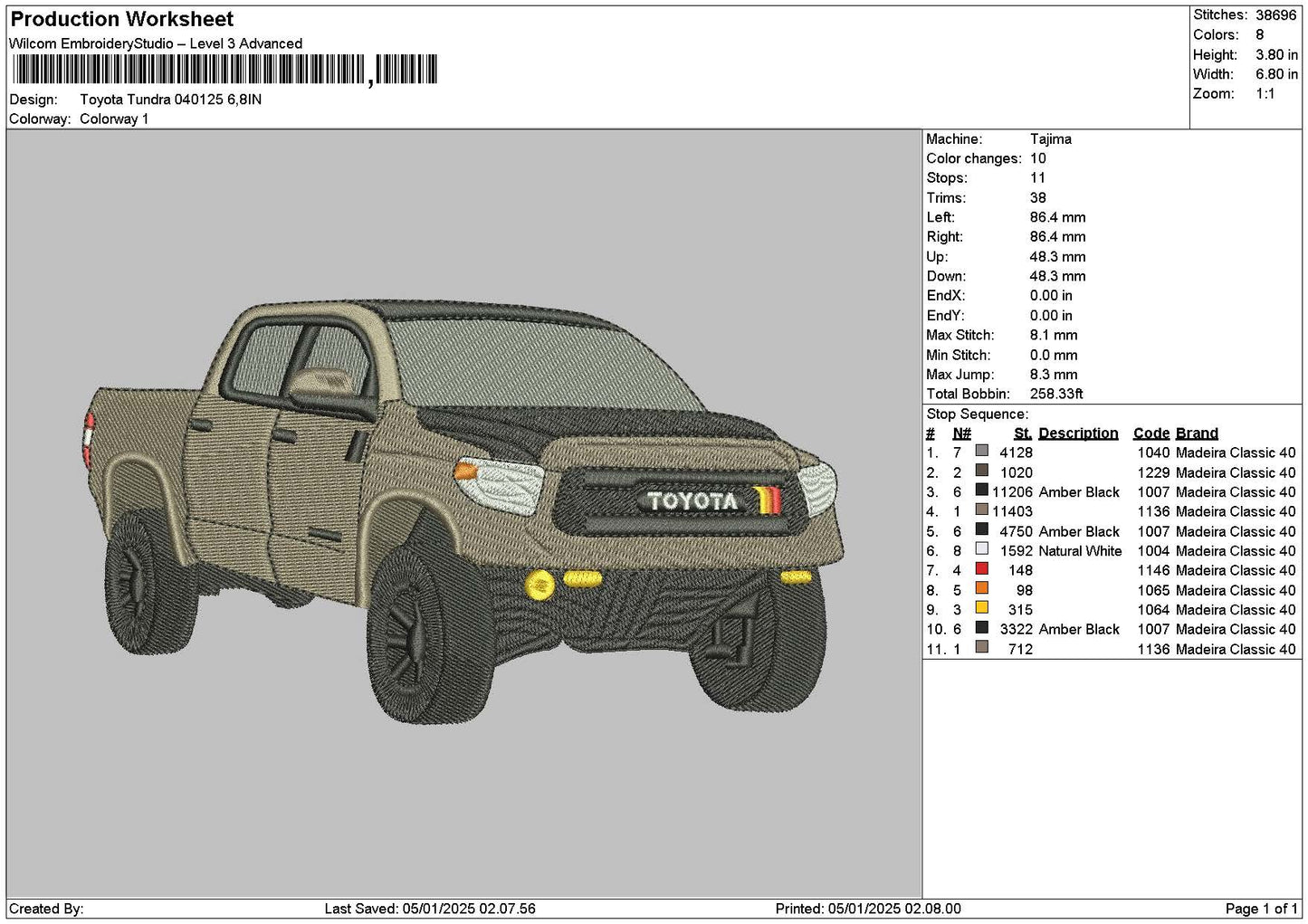 Car 0501 Embroidery File 6 sizes