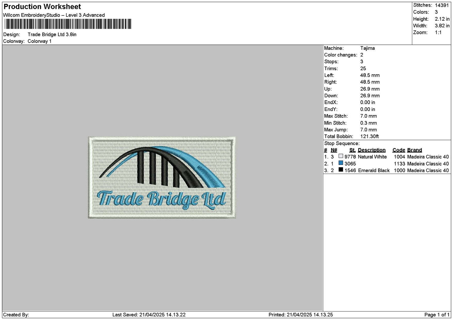 Tradetext Embroidery File 6 sizes
