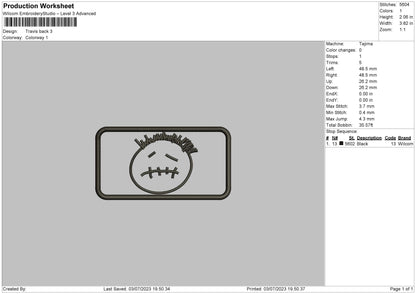 Travis Back Embroidery File 6 sizes