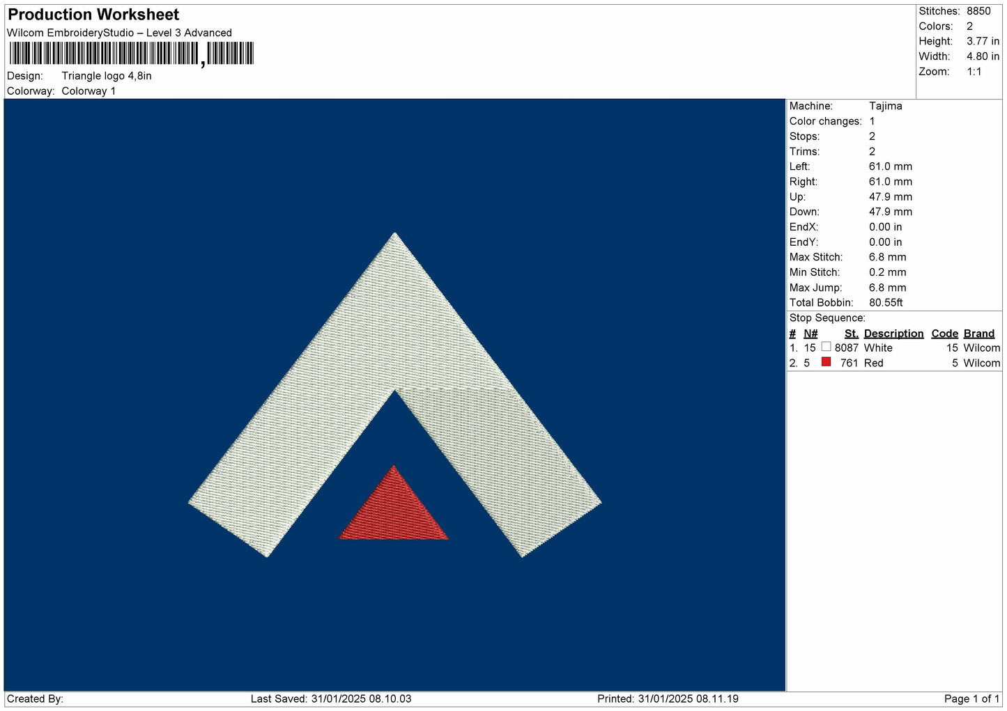 Triangle logo embroidery