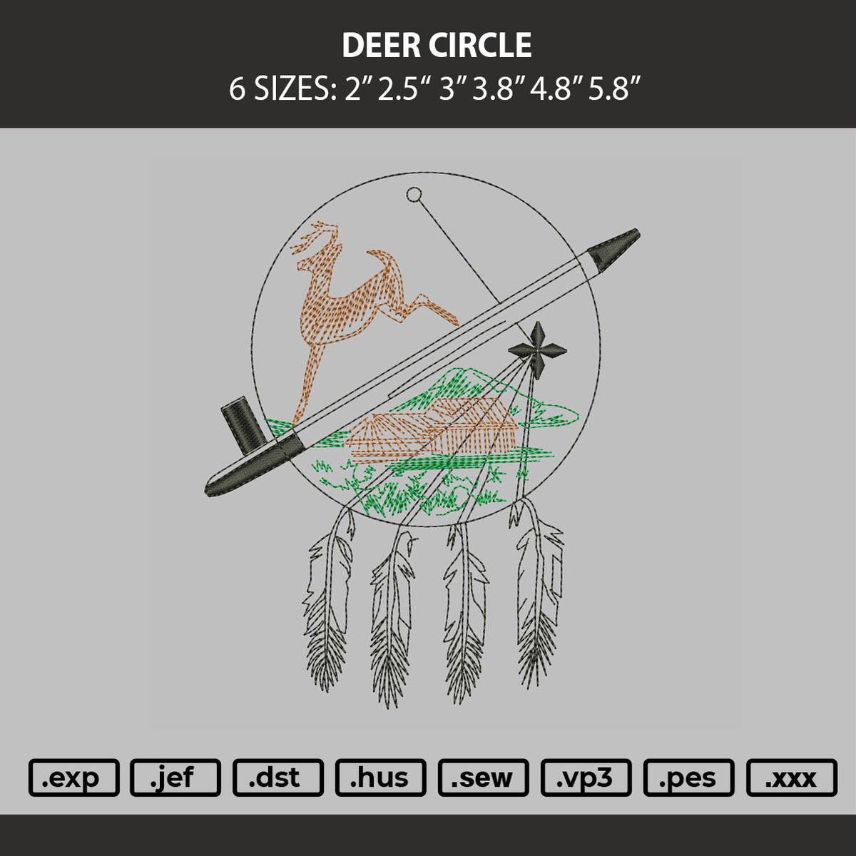 Deer Circle Embroidery Machine Design File 6 sizes