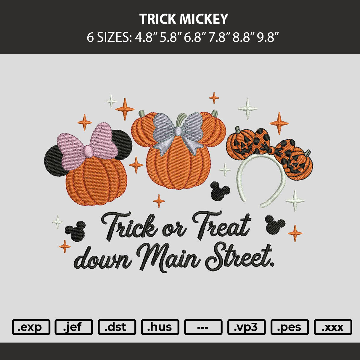 Trick Mickey Embroidery Machine Design File 6 sizes