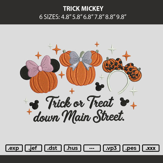 Trick Mickey Embroidery Machine Design File 6 sizes