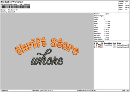 Thrift Text Embroidery File 6 sizes