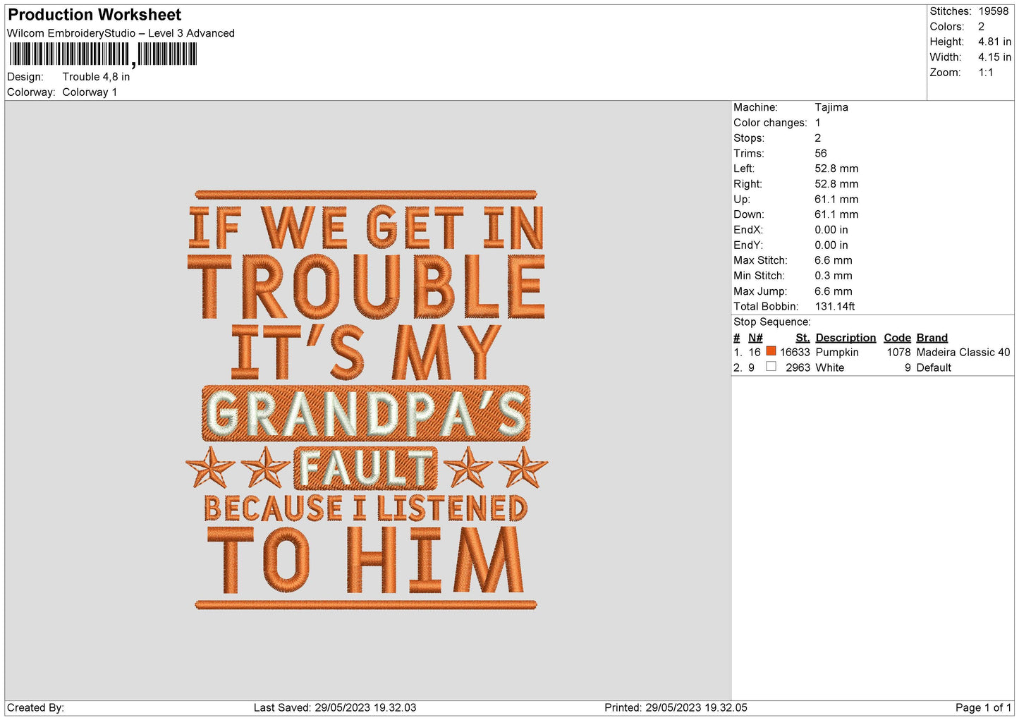 Trouble Text Embroidery File 6 sizes