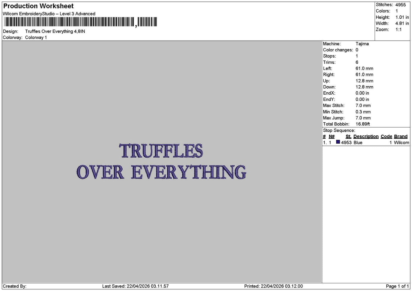 Truffles Text 2204 Embroidery File 6 sizes
