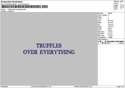 Truffles Text 2204 Embroidery File 6 sizes