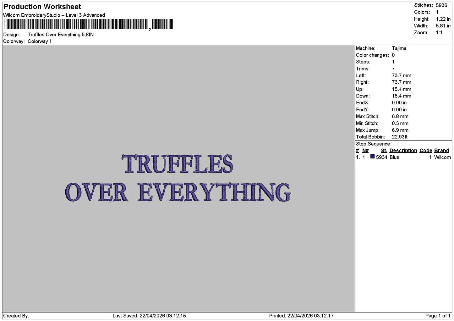Truffles Text 2204 Embroidery File 6 sizes