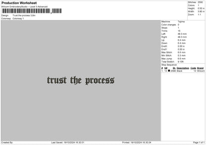 Processtext Embroidery File 6 sizes