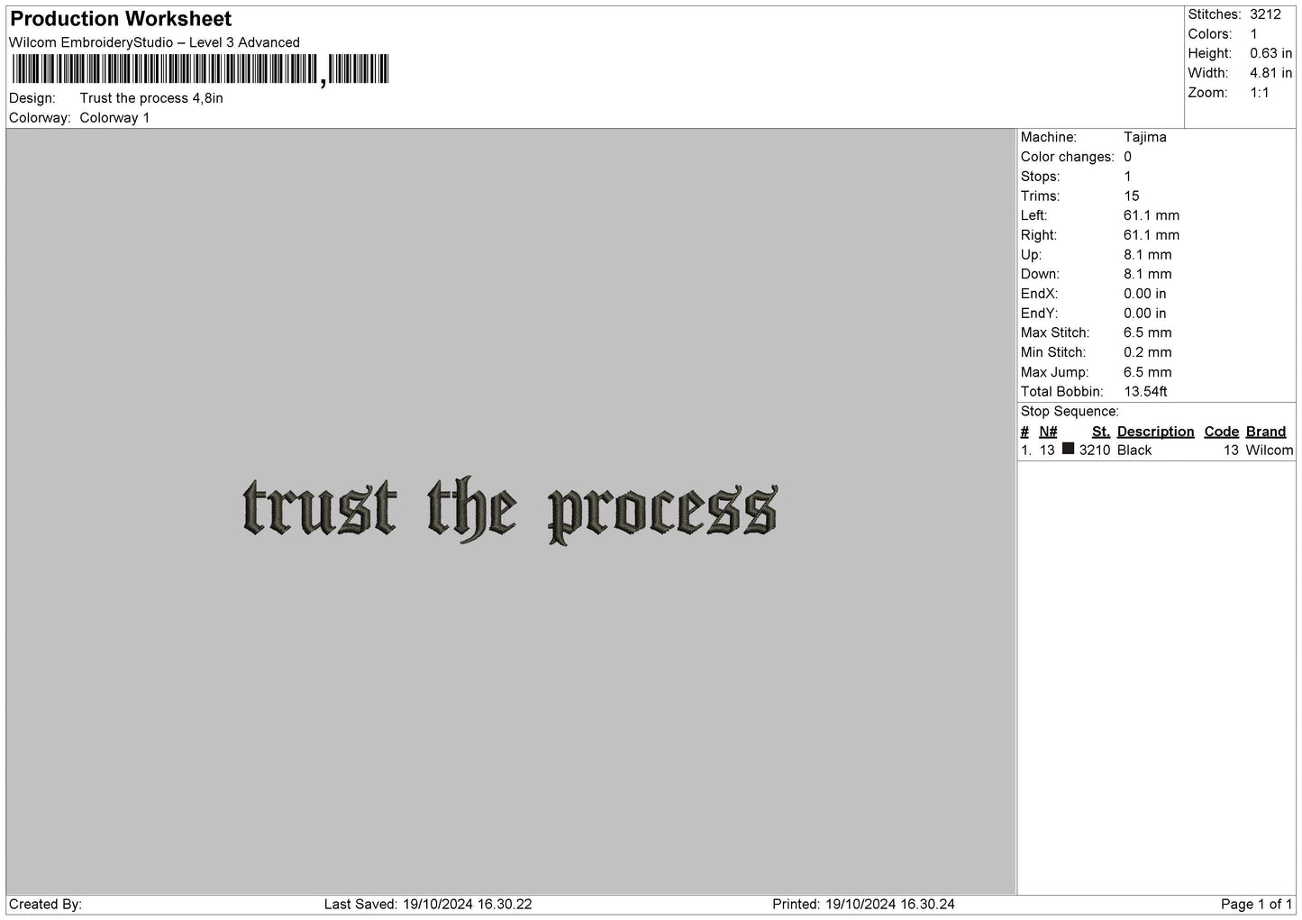 Processtext Embroidery File 6 sizes