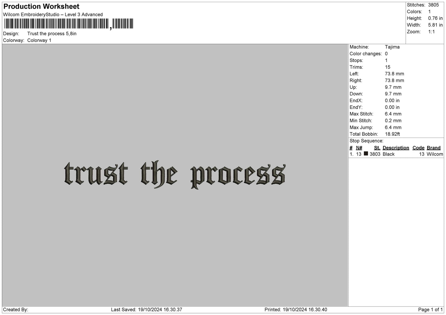 Processtext Embroidery File 6 sizes