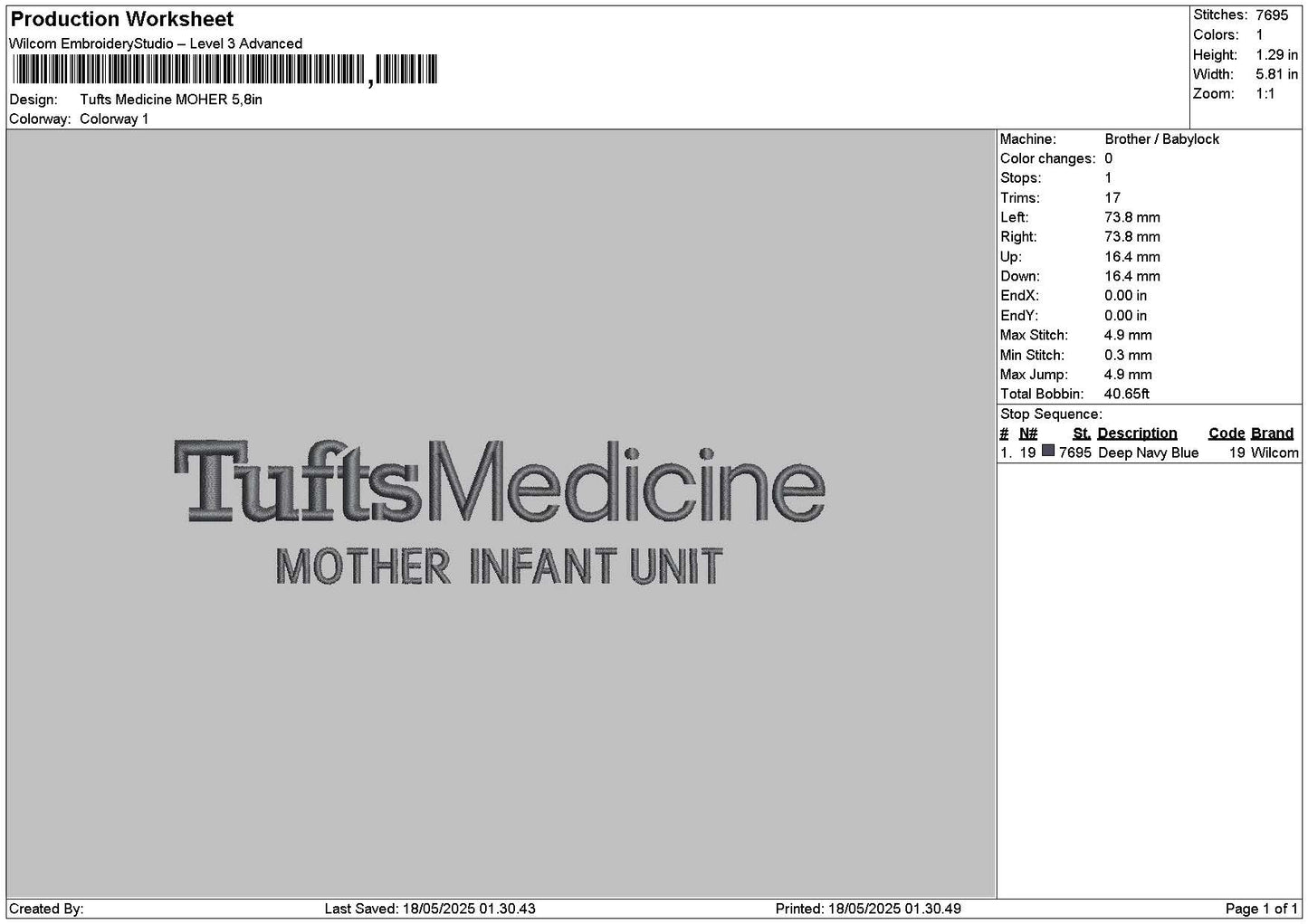 Tuftstext Embroidery File 6 sizes