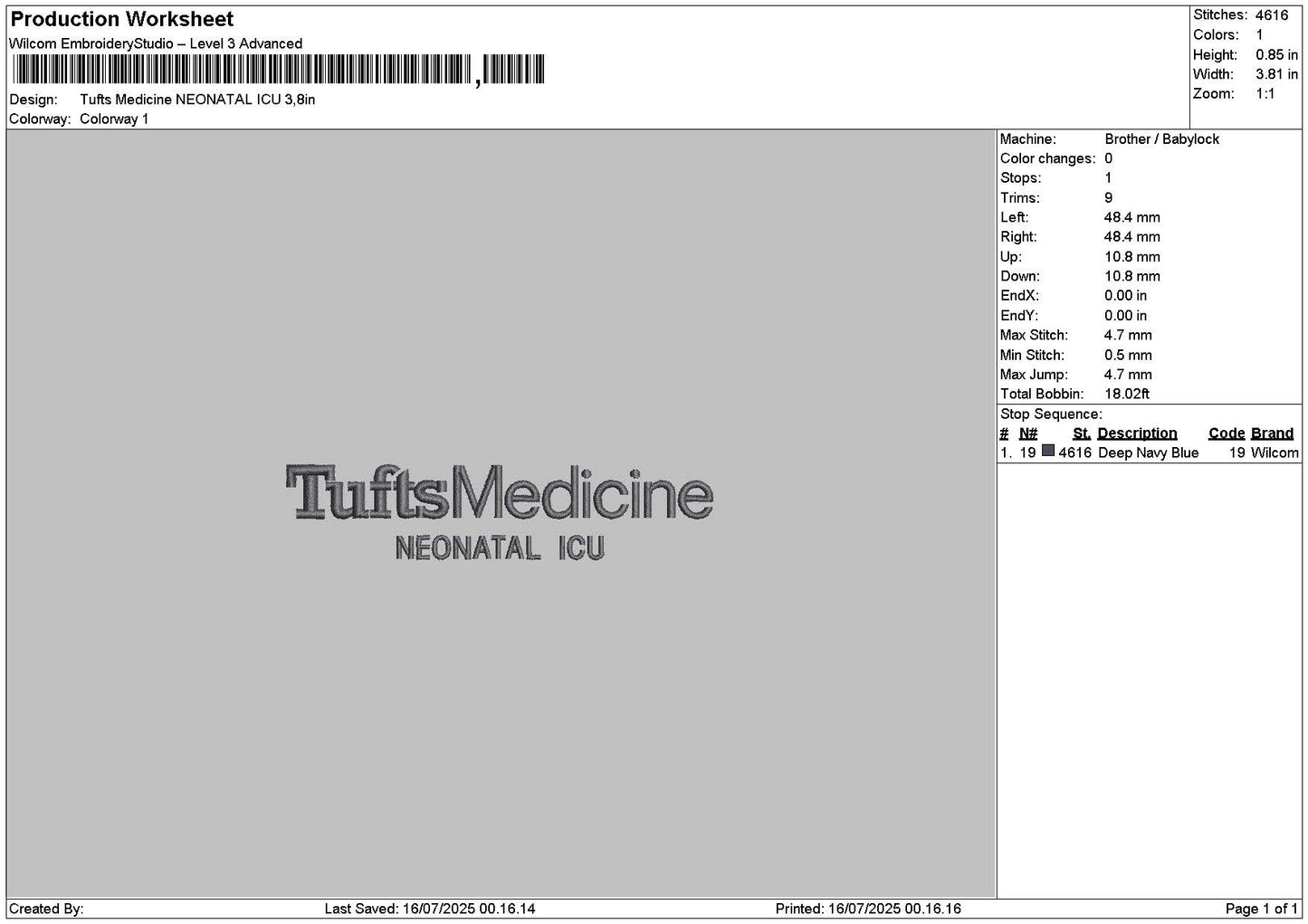 Tuftstext 1607 Embroidery File 6 sizes