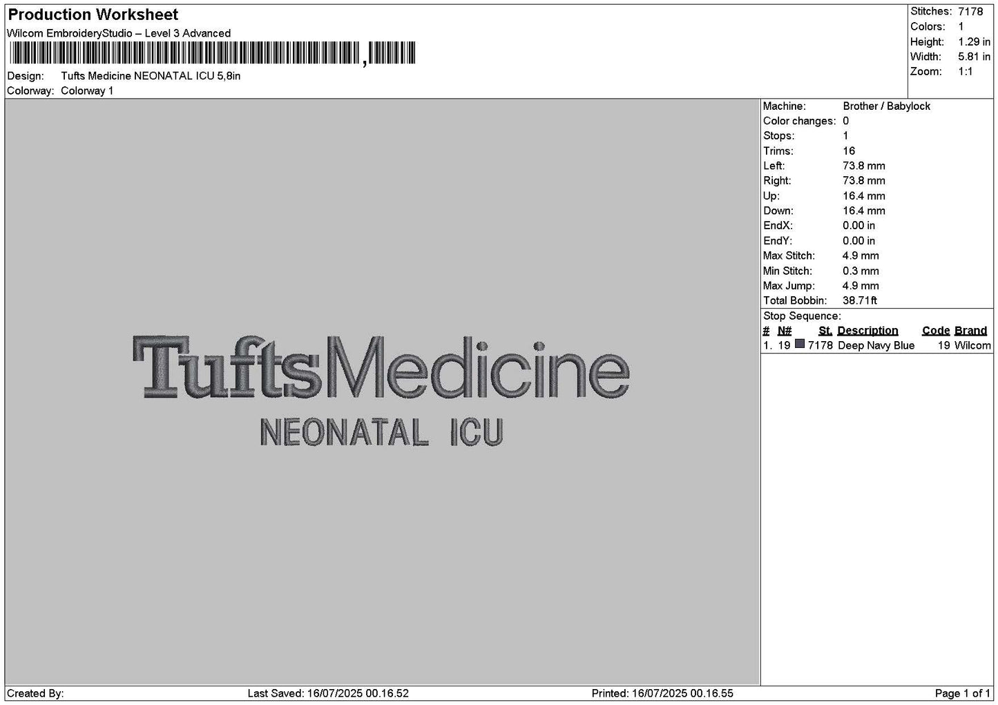 Tuftstext 1607 Embroidery File 6 sizes