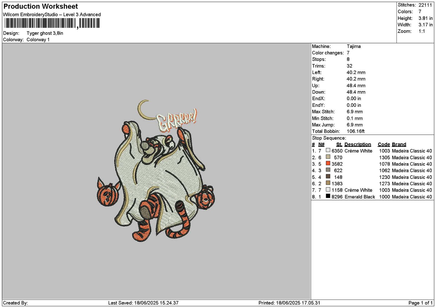 Tigerghost Embroidery File 6 sizes