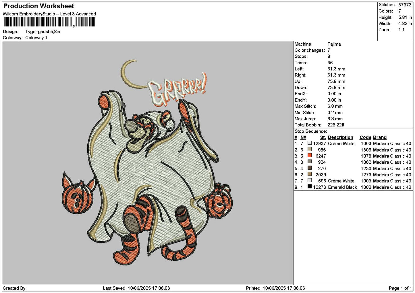 Tigerghost Embroidery File 6 sizes
