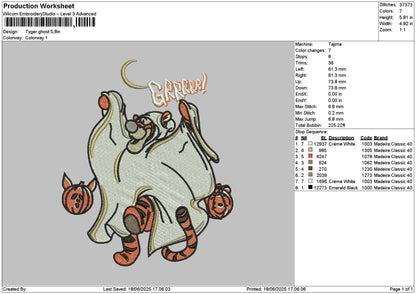 Tigerghost Embroidery File 6 sizes