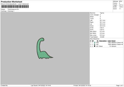 tyrannasaurus Embroidery File 6 sizes