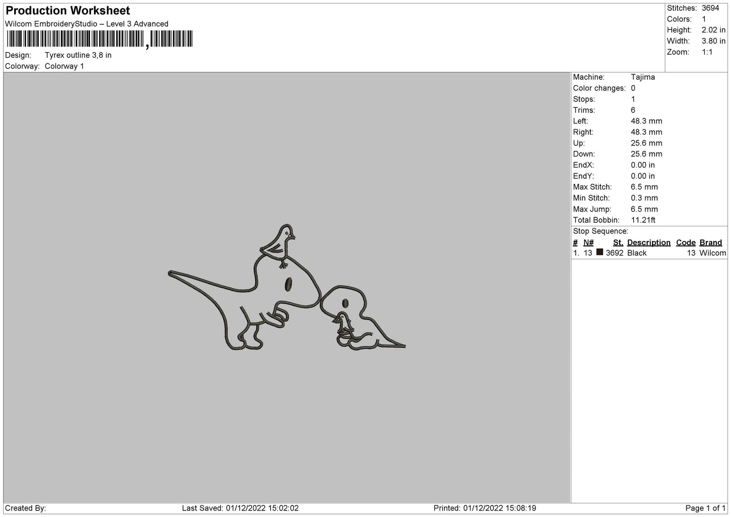 Tyrex Outline Embroidery File 6 sizes