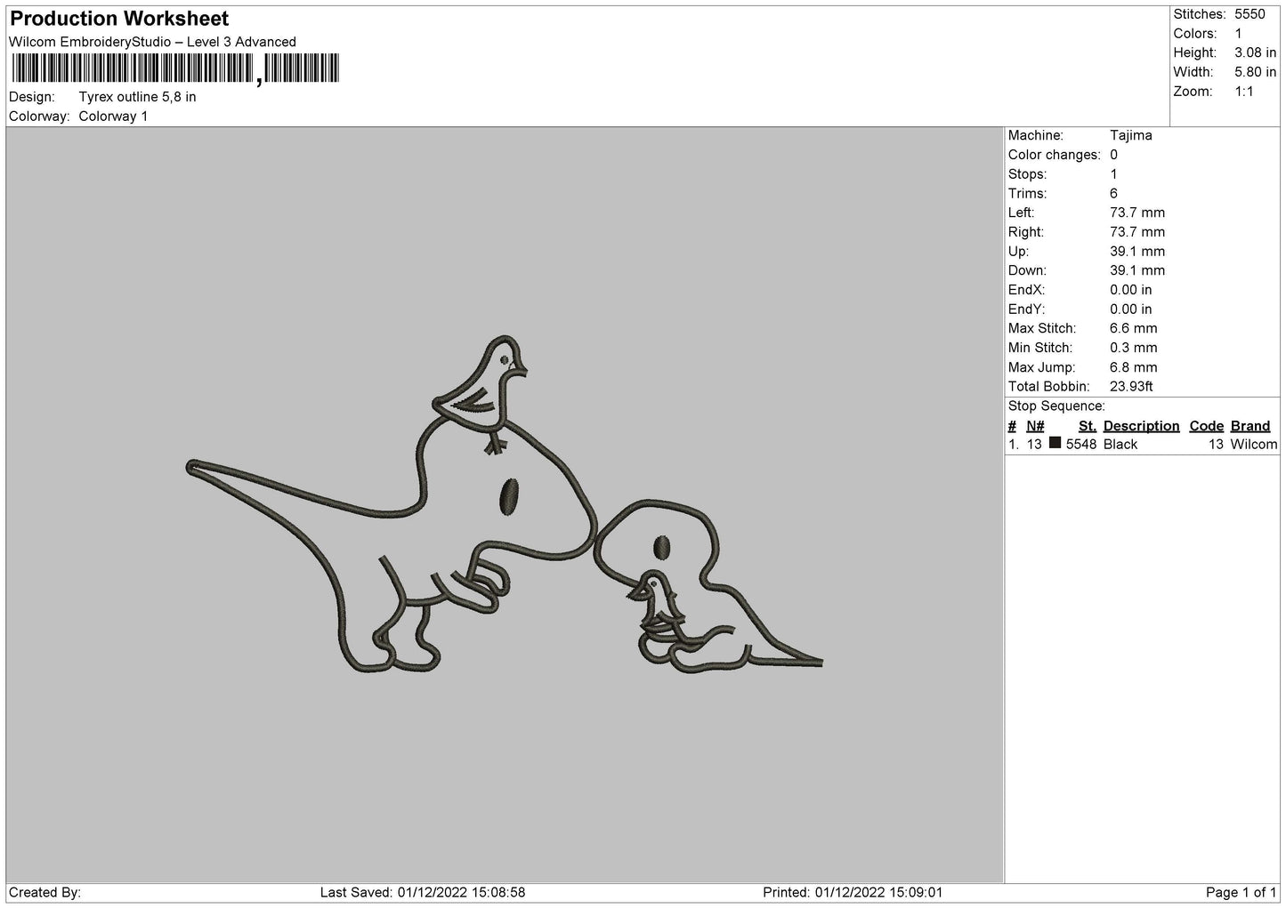 Tyrex Outline Embroidery File 6 sizes
