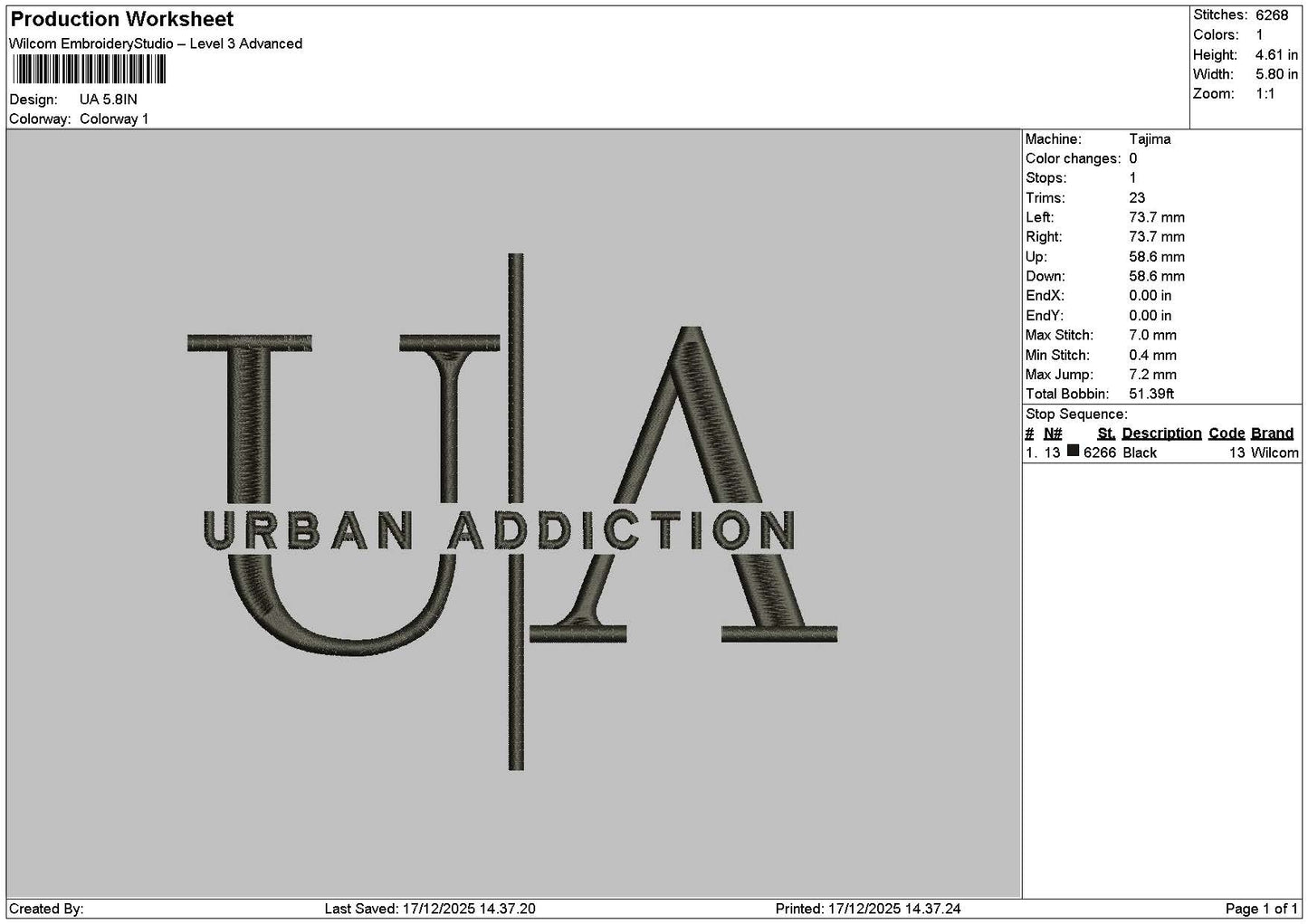 Uatext Embroidery File 6 sizes