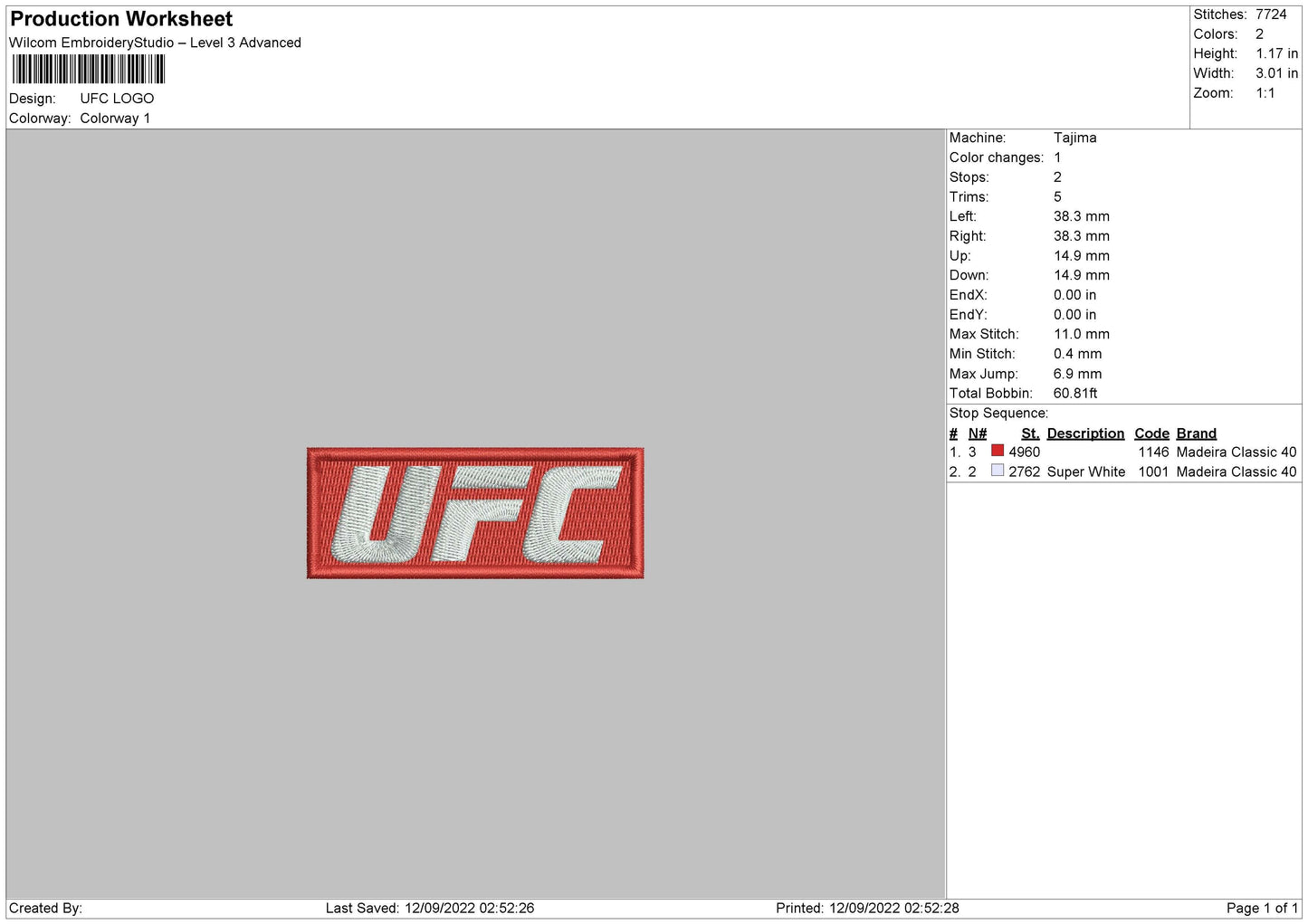 UFC Logo Embroidery File 7 sizes