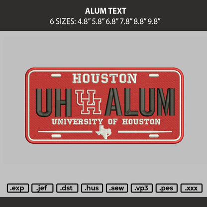Alum Text Embroidery Machine Design File 6 sizes