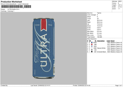 Ultra Bottle Embroidery File 5 sizes