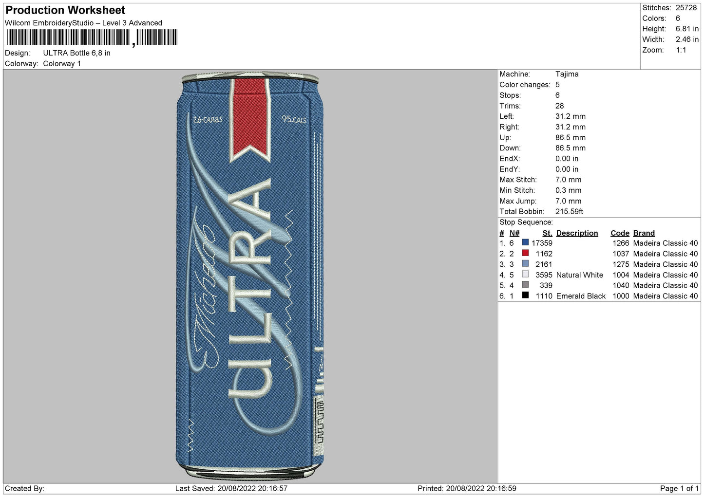 Ultra Bottle Embroidery File 5 sizes