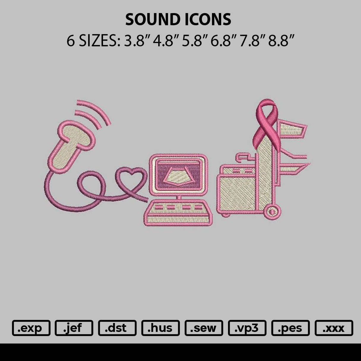 Sound Icons Embroidery File 6 sizes
