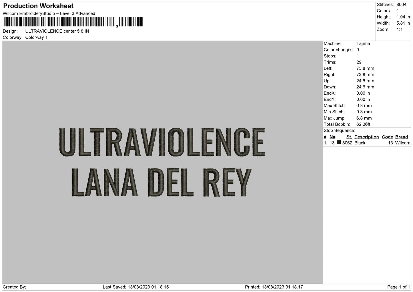 Ultraviolence Embroidery FIle 6 sizes
