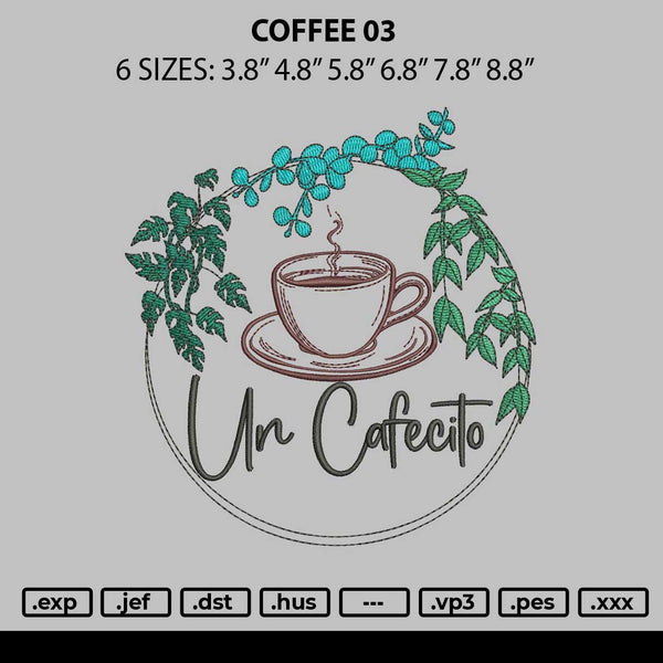 Coffee 03 Embroidery File 6 sizes