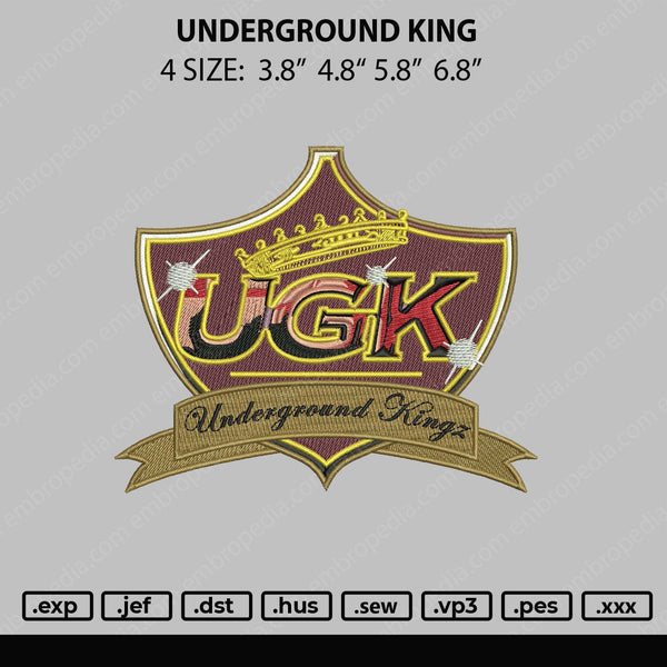 Underground King Embroidery File 4 Size