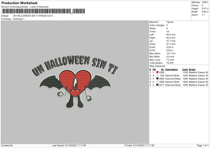 Un Halloween Sin Ti Wings Embroidery File 5 sizes