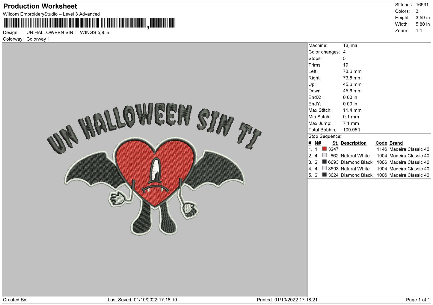 Un Halloween Sin Ti Wings Embroidery File 5 sizes