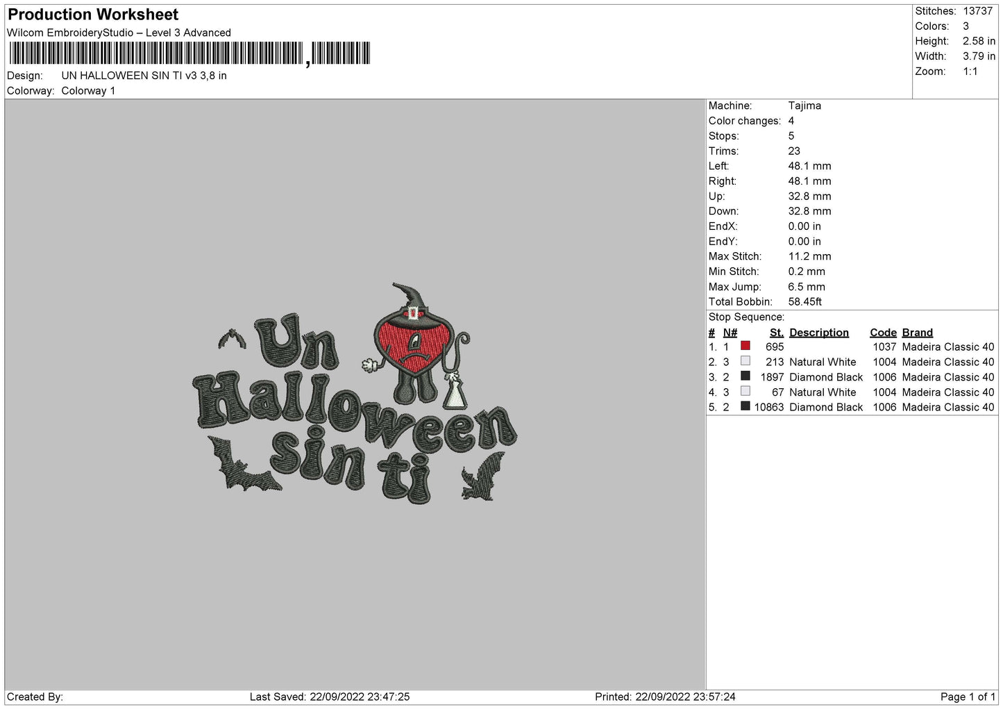 Un Halloween Sin Ti v1 Emboidery File 6 sizes
