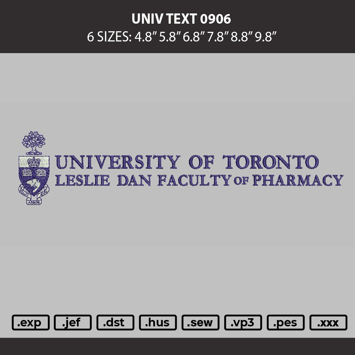 Univ Text 0906 Embroidery Machine Design File 6 sizes