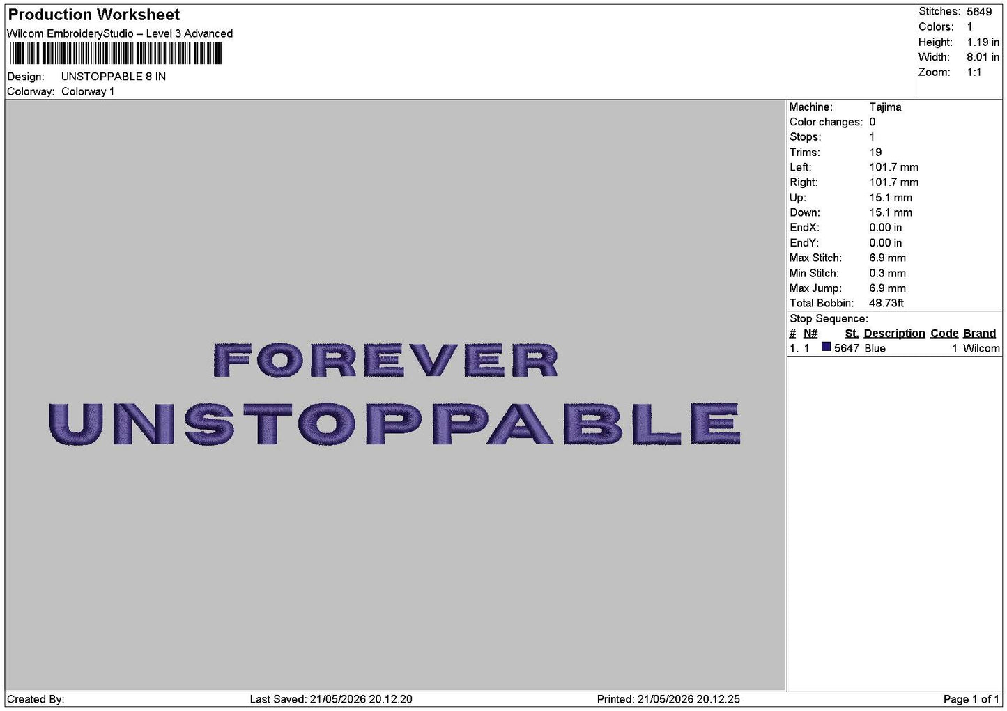 Unstoppabletext Embroidery File 6 sizes