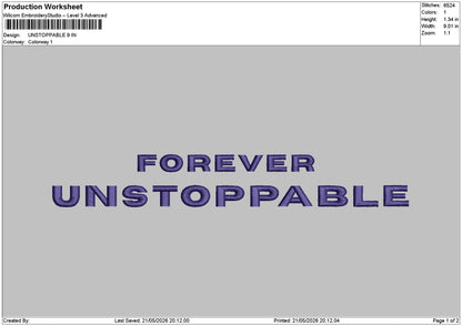 Unstoppabletext Embroidery File 6 sizes