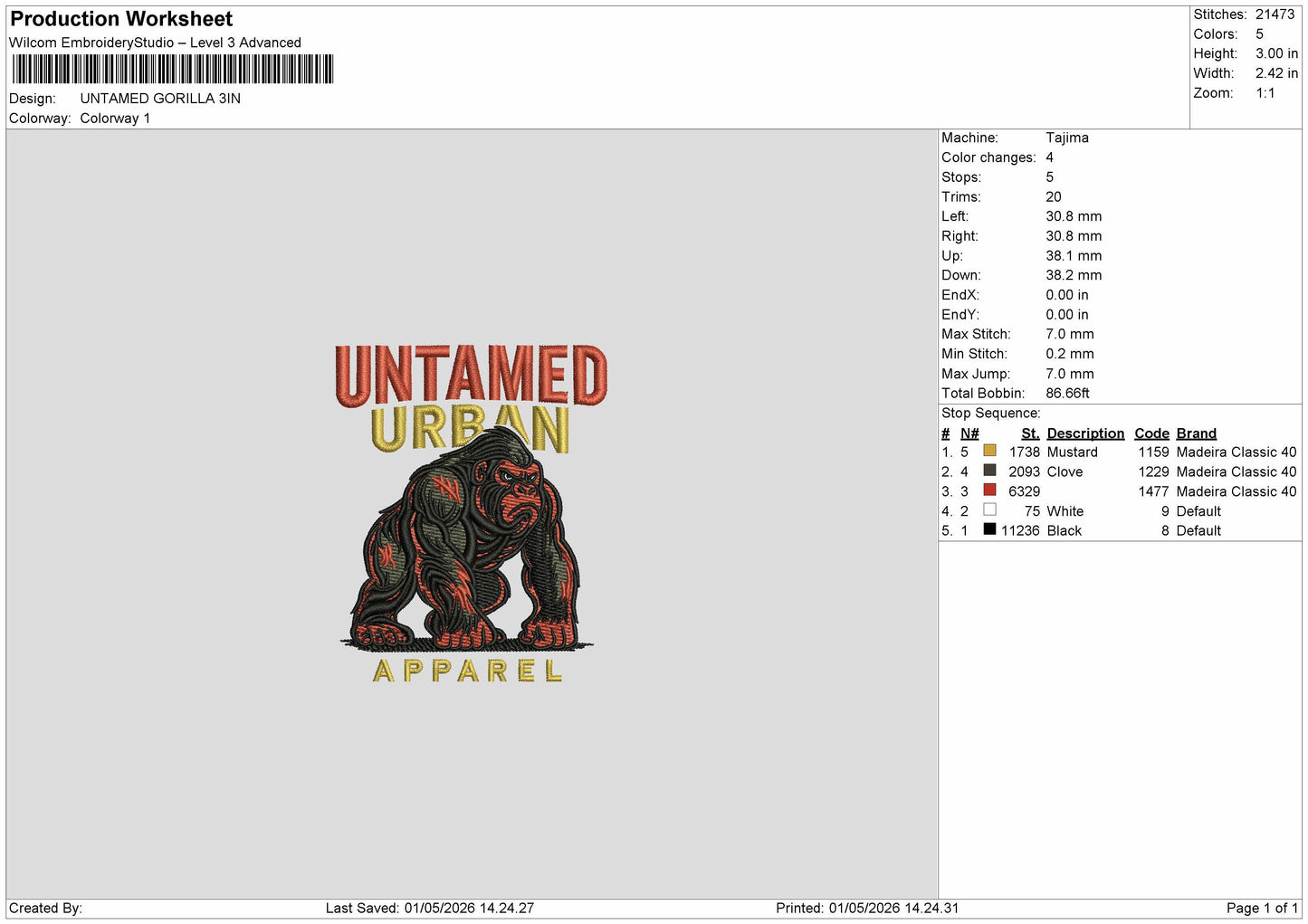 UNTAMED GORILLA Embroidery File 6 sizes