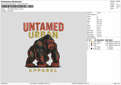 UNTAMED GORILLA Embroidery File 6 sizes
