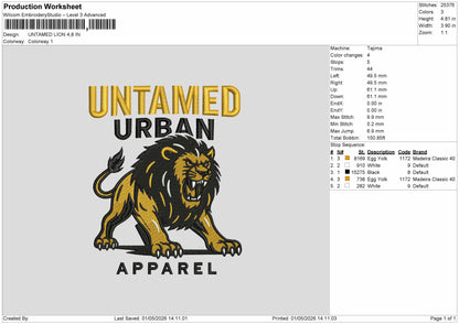 UNTAMED LION Embroidery File 6 sizes